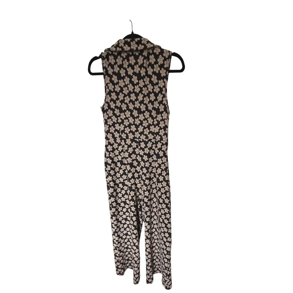 NWT Cider Womens Floral Wide Leg Jumpsuit Sleeveless Button Front Black Tan SZ S - Picture 4 of 7